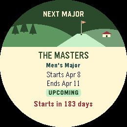 Pebble Round 2 showing the next major tournament and a countdown to its start